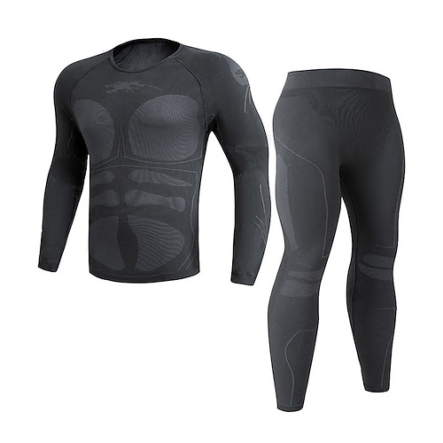 Herren Trainingsanzug 2 teilig Farbblock Basisschicht Kompressionshemd und Hose Sportbekleidungsset Herbst Schwarz Armeegrün Fitnesstraining Joggen Laufen Thermowarm Weich Langarm Sport Sportkleidung Image