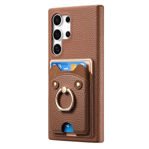 Handy Hülle Handyhüllen Für Samsung Galaxy S25 S24 S24 FE S23 S22 S21 Ultra Plus A55 5G A35 5G A25 A15 Rückseite Ringhalter Kartenfach Stoßfest Retro PC PU-Leder Image