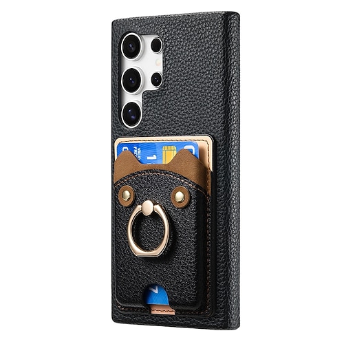 Handy Hülle Handyhüllen Für Samsung Galaxy S25 S24 S24 FE S23 S22 S21 Ultra Plus A55 5G A35 5G A25 A15 Rückseite Ringhalter Kartenfach Stoßfest Retro PC PU-Leder Image