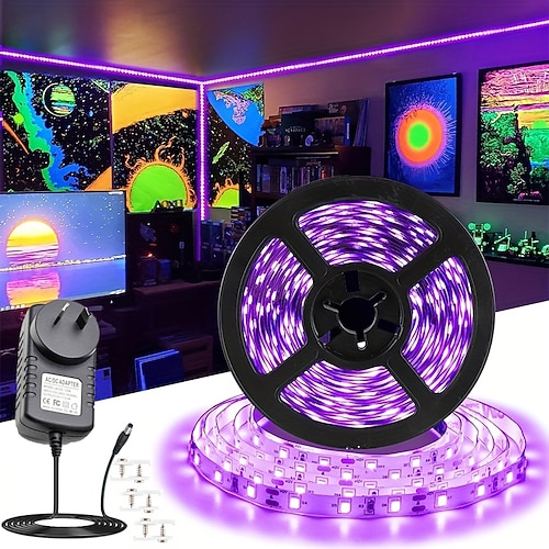 uv black light led strip light 16.4ft 5m flessibile 395-405nm 2835smd 8mm flessibile dc12v per indoor dance party illuminazione del palcoscenico vernice per il corpo