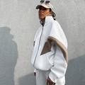 Da donna Caldo Felpa Sherpa Pantaloni in pile Manica lunga A collo alto Color Block Cerniera Esterno Bianco Marrone chiaro Primavera Oversize