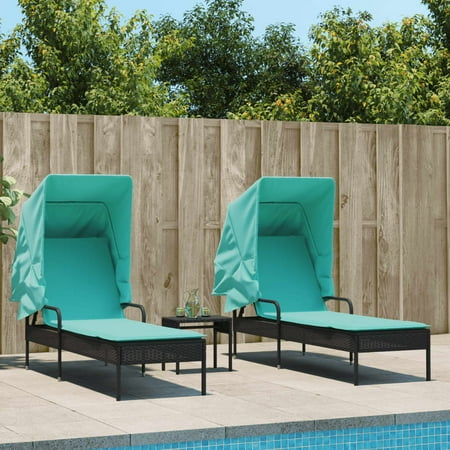 vidaXL Sun Loungers with Canopies and Table Outdoor Furniture 2 Pcs Poly Rattan