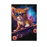 Cat with Glasses Skateboard Garden Flag 12X18 Double Sided Yard Flags for Outside Outdoor All Seasonal Decoration