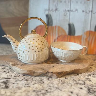 Anthropologie Kitchen | Anthropologie Set - You’re My Cup Of Tea | Color: Cream/Gold | Size: Os