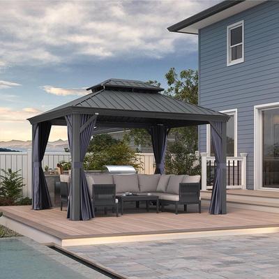 PURPLE LEAF Outdoor Galvanized Steel Hardtop Gazebo, Aluminum Frame Gazebo With Curtains