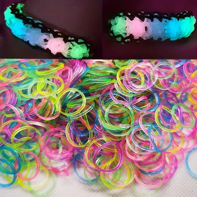 TEMU Glow-in-the-dark Diy Loom Band Set - Fluorescent Rubber Band Crafting Kit With Colorful Beads And Accessories For Friendship Jewelry Creation