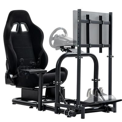 TEMU Pro Stability Racing Simulator Cockpit Black Racing Seat Equipped With Tv Stand Fit For Logitech//, Pc, , Ps5, Wheel Shifter Pedals Not Included