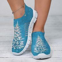 Femme Basket Slip-Ons Imprimer des chaussures Chaussures de Noël Grandes Tailles Extérieur Noël du quotidien Arbre de Noël Découper Eté Hiver Talon Plat Bout rond Bout fermé Mode Sportif Décontractées