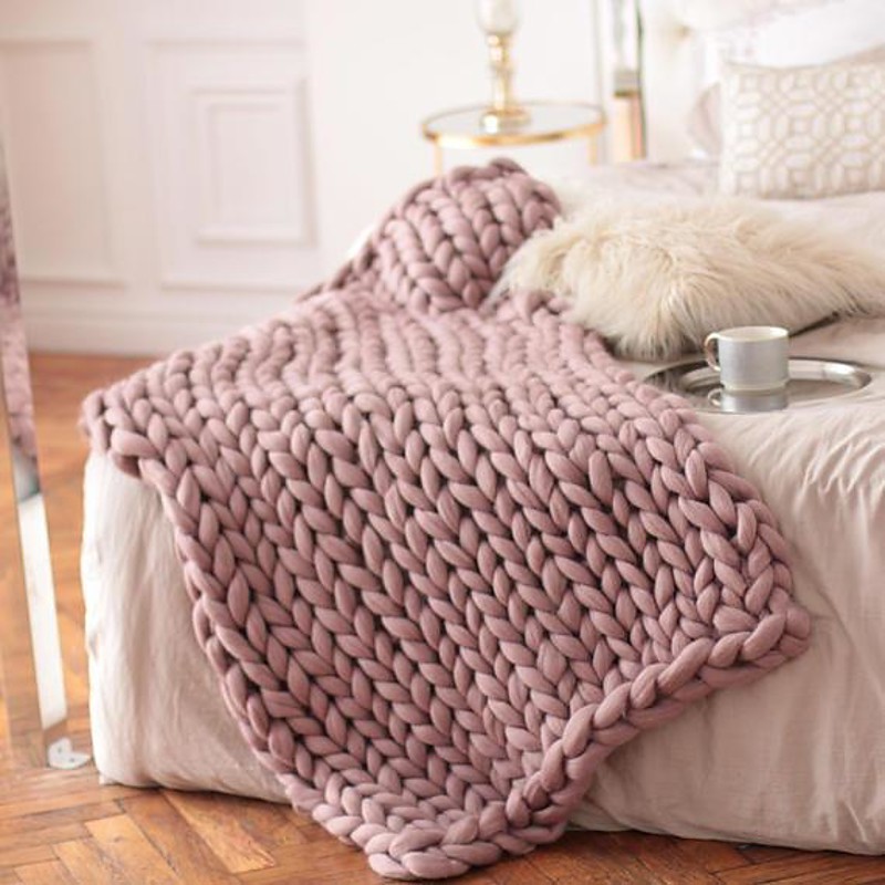 Chunky Knit Throw Blanket Super Thick Wool Handwoven Blanket Sofa Blanket Cover Blanket Knitting Thick Thread Blanket