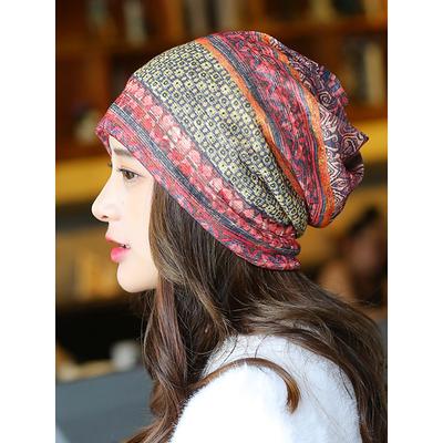 Bohemian-Style Slouchy Beanie for Women – Colorful Geometric Patterned Hat, Perfect for Casual Wear and Fall Fashion