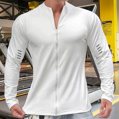 Men's Athletic Shirt Gym Shirt Fitness Shirt Padded Compression Shirt Full Zip Long Sleeve Jersey Casual Athleisure Fall Breathable Quick Dry Soft Gym Workout Running Walking Sportswear Activewear