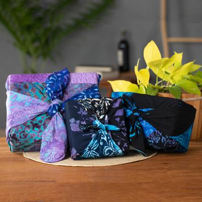 'Balinese-Crafted Set of 3 Rayon Furoshiki-Style Gift Wraps'