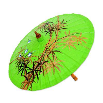 Bamboo Waving,'Hand-Painted Cotton Bird-Motif Parasol'