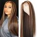 Ediodpoh Long Straight Brown Mixed Blonde Synthetic Wigs for Women Middle Part Highlights Wigs for Women G