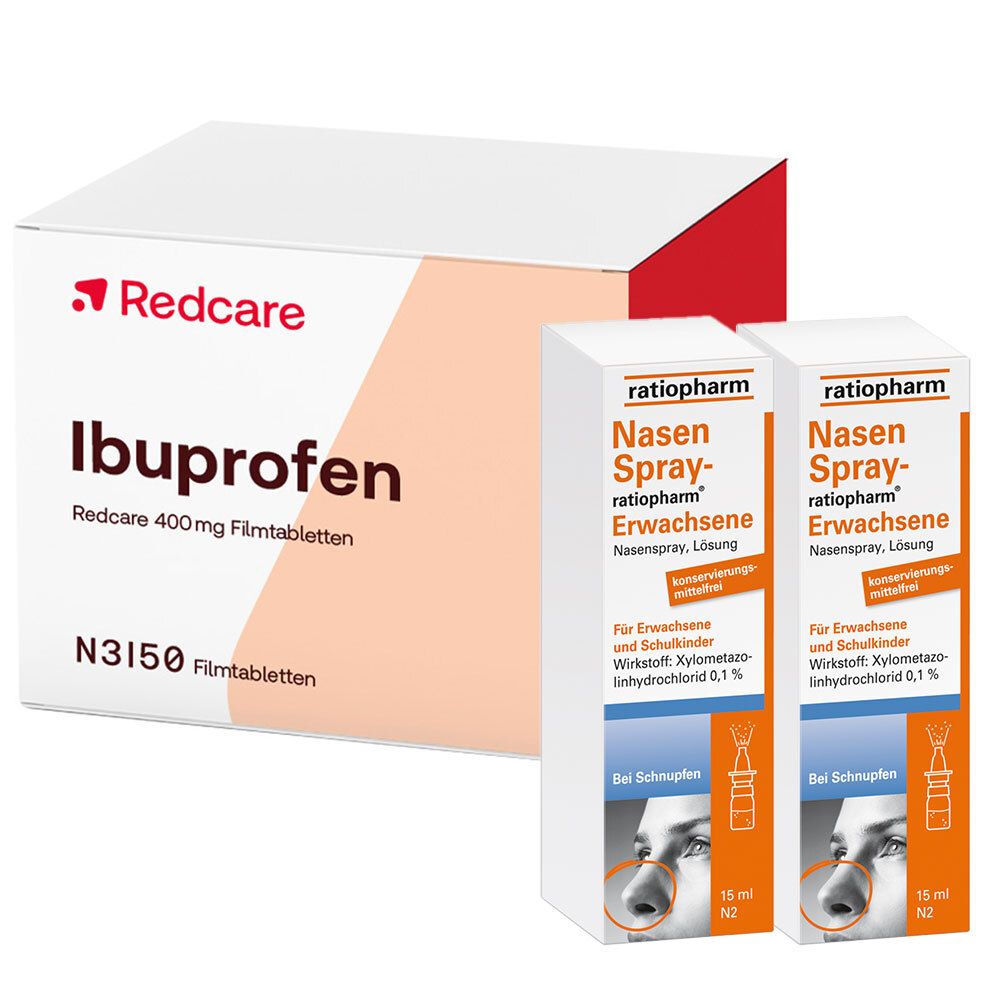 Redcare Ibuprofen 400mg + NasenSpray ratiopharm® Erwachsene Doppelpack 1 St Set Image