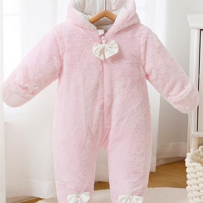 TEMU Kavkas Cozy Pink Princess Hooded Romper - Long Sleeve, Warmly Insulated Jumpsuit With Footies For Toddler Girls, Ideal For Fall/winter