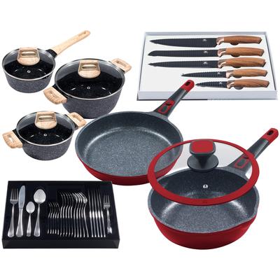 Pfannen-Set KING "Moonscape", rot, Pfannen, Induktion, (Töpfe+Glasdeckel, Pfannen+Deckel,Messer,Besteckset) Image