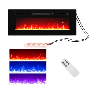 Costway 36 Inches Electric Fireplace Heater Recessed with LED Strip Lights and Remote Control