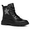 Schnürboots GEOX "J KIDDARTAH GIRL A", Kinder, Gr. 37, silber (schwarz, silberfarben), Leder, casual, Schuhe, Plateaustiefel, Winterstiefel, Chunky Boots mit Glitzer