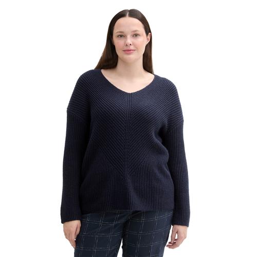 Strickpullover TOM TAILOR PLUS Gr. 52, blau (sky captain blue) Damen Pullover mit Rippstruktur