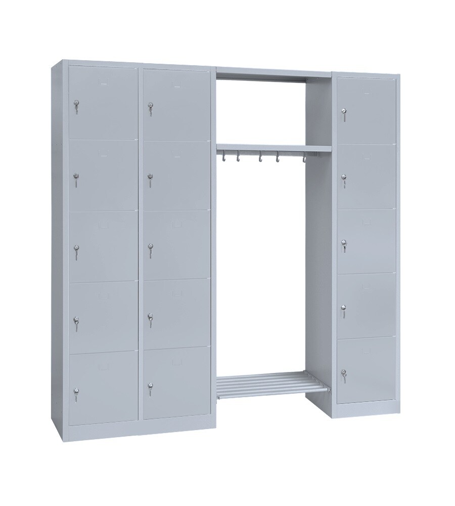 Lüllmann® Garderobe, 2 Abteile links, 1 Abteil rechts, je 5 Fächer, 1800 x 1915 x 500 mm, lichtgrau Image