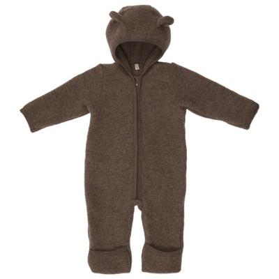 Huttelihut - Baby's Pram Suit Bear Ears Wool Fleece - Overall Gr 56 braun