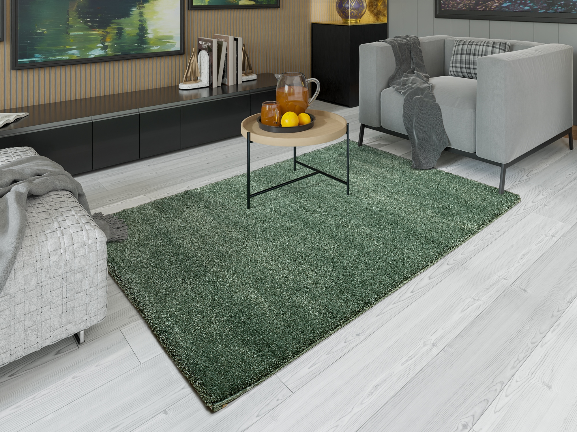 Teppich OCI DIE TEPPICHMARKE "NEW VILLA MELANGE, auch als Läufer und in rund", grün, B:200cm H:20mm L:250cm, Polypropylen, Teppiche, Teppich, dichter Shaggy, melierte uni Farben, robuster Hochflor, Wohnzimmer Image