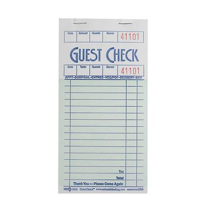 National Checking Company G3616SP Guest Check - 1 Part Booked, 1 Lines, Green