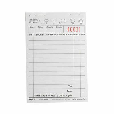 National Checking Company 3516SP Guest Check - (1) Part Booked, (13) Lines, White