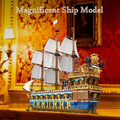 TEMU Pirate Ship Building Sets For Adults, Gorgeous Royal Fleet Ship With Tiered Design, Attractive Pirate Toys Building Blocks Pirate Ship Display