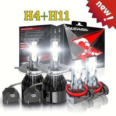 TEMU Compatible For Yaris Led Headlights High Low Beam 2006 2007 2008 2009 2010 2011 2012 2013 2014, 9003 Headlight Bulbs, H11 Led Fog Light Bulbs, 6000k Bright White, 4-pack