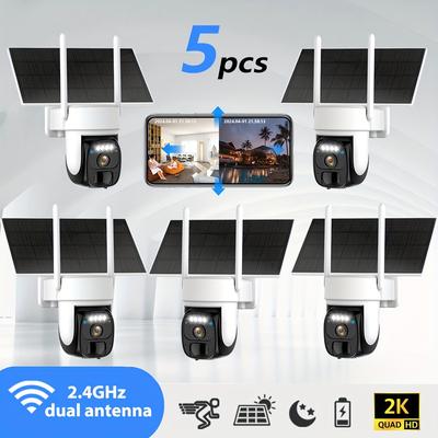 TEMU 5pcs Solar Outdoor Wireless Security Camera, 2k 360Â° Tilt Low Power Wifi Security Camera, Cctv 2.4g Wifi, Ptz With Detection, Color Night Vision, Audio, Storage, Application Connection