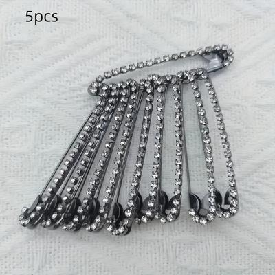 TEMU Hdhuiun 5-pack Black Rhinestone Safety Pins Brooches - Sturdy Kilt Pins For Crafting, Sewing & Garment Fastening