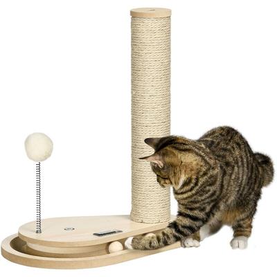 Pawhut - Kratzstamm für Katzen, 40 cm, Kletterbaum mit Holzkugel-Katzenspielzeug, Drehscheibe Katze