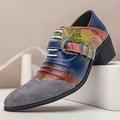 scarpe oxford da uomo con stampa astratta multicolore e dettaglio fibbia - scarpe eleganti in similpelle artistica per eventi formali e creativi