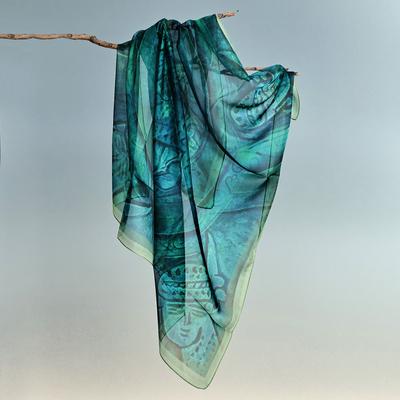 'Dvin's Sphinx-Themed Handmade Sheer Soft Silk Chiffon Scarf'