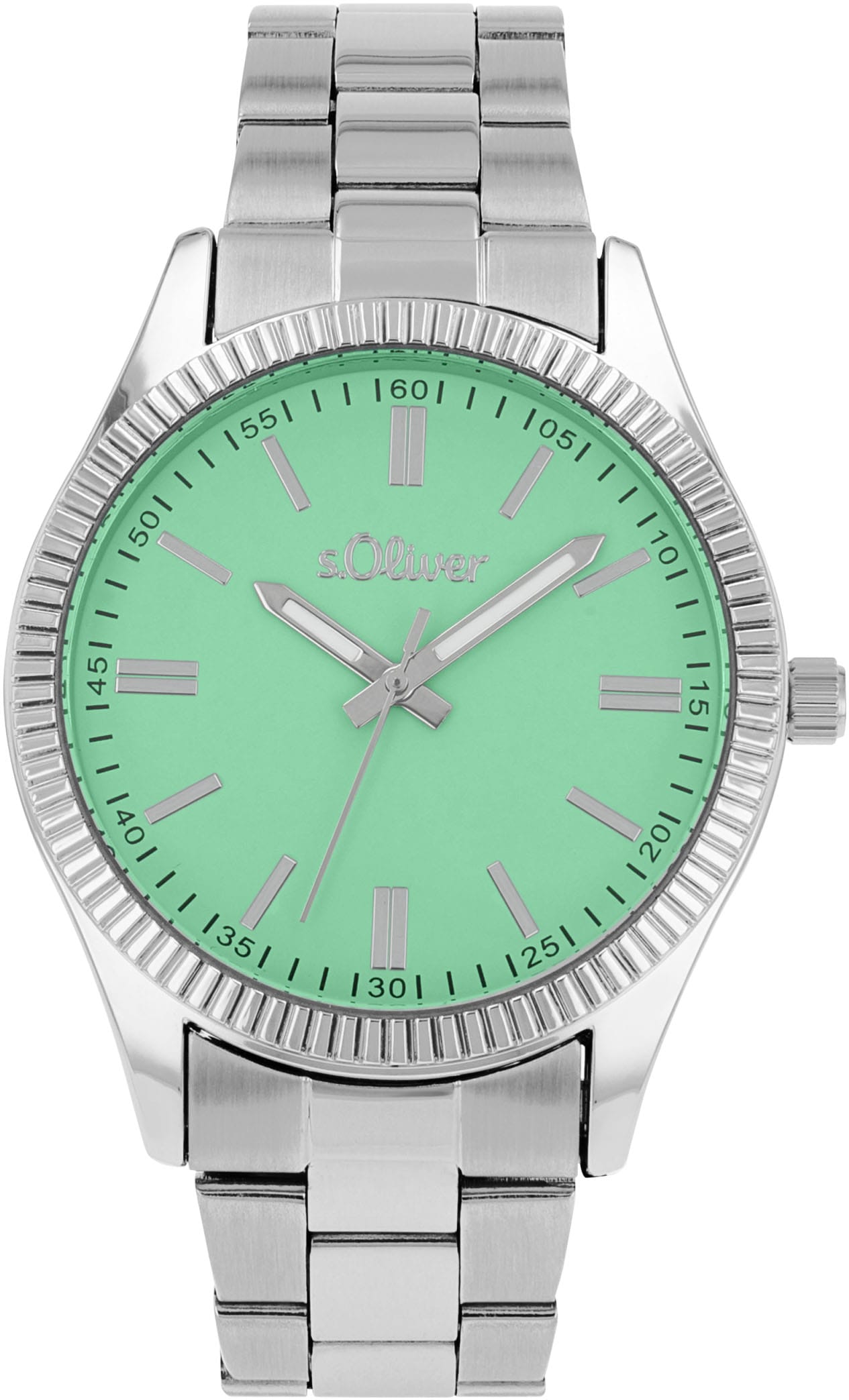 Quarzuhr S.OLIVER, grün (silberfarben, grün), Armbanduhren, Damen, Quarzuhr, Armbanduhr, Damenuhr, Herrenuhr, Edelstahlarmband