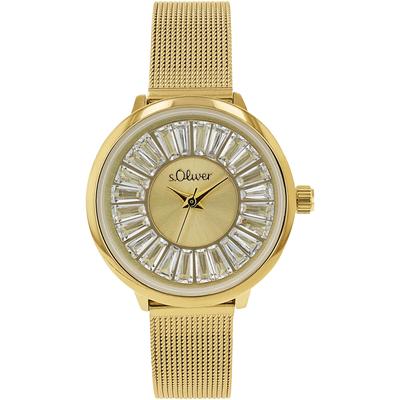 Quarzuhr S.OLIVER, gold (goldfarben), Armbanduhren, Damen, Armbanduhr, Damenuhr, Edelstahlarmband, Glassteine Image