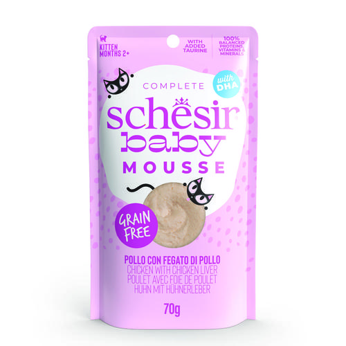 12x70g Schesir Baby Mousse Huhn mit Hühnerleber Katzenfutter nass