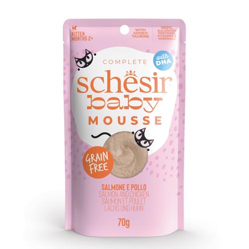 12x70g Schesir Baby Mousse Lachs und Huhn Katzenfutter nass