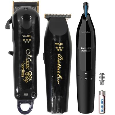 Wahl Barber Combo 5 Star Cordless Magic Clip & Cordless Detailer Li + Philips Norelco Ultimate Comfort Nose Trimmer NT1605/60