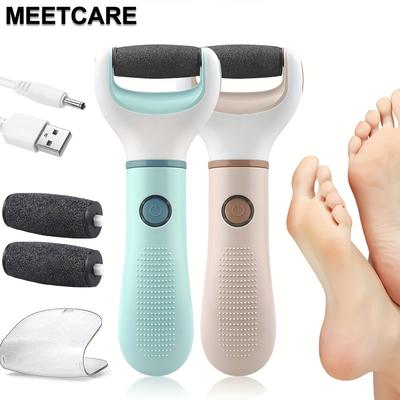 TEMU Meetcare Electric Foot File Set, 1200mah Usb Rechargeable Lithium Battery, Unscented Plastic Foot Care Tools For Callus Removal And Exfoliation, Unisex Foot Spa Equipment