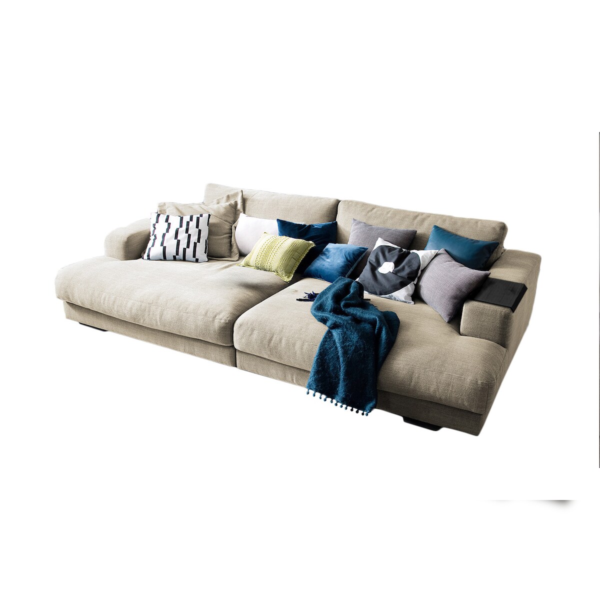 KAWOLA Big Sofa MADELINE mit Holztablett schwarz für Armlehne Stoff cremeweiß Image