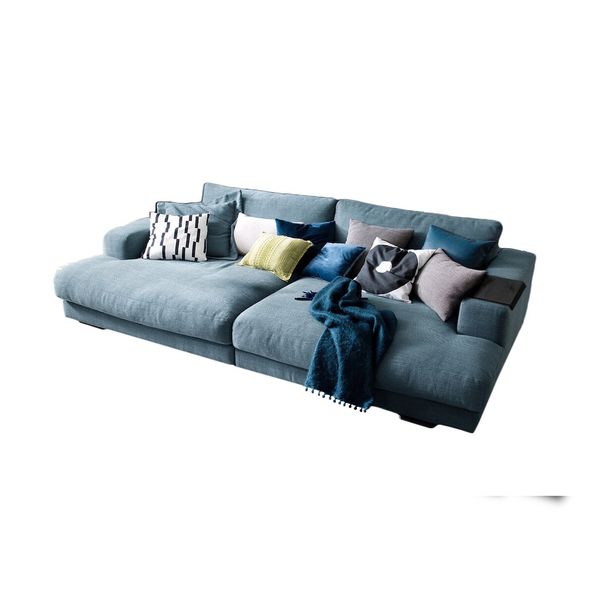 KAWOLA Big Sofa XL MADELINE mit Holztablett schwarz für Armlehne Stoff petrol Image