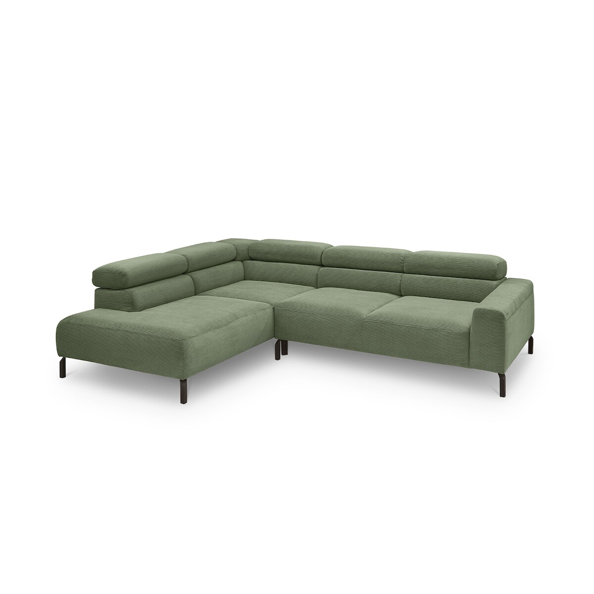 KAWOLA Sofa DELIA Ecksofa Feincord olivgrün mit motorischem Sitzvorzug Recamiere links Image