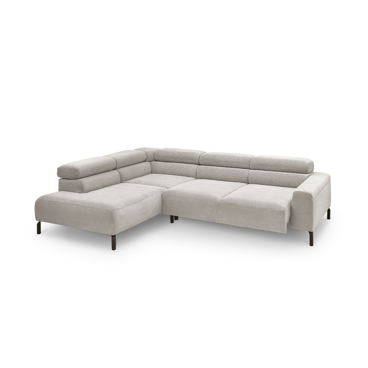 KAWOLA Sofa DELIA Ecksofa Feincord silber Recamiere links Image