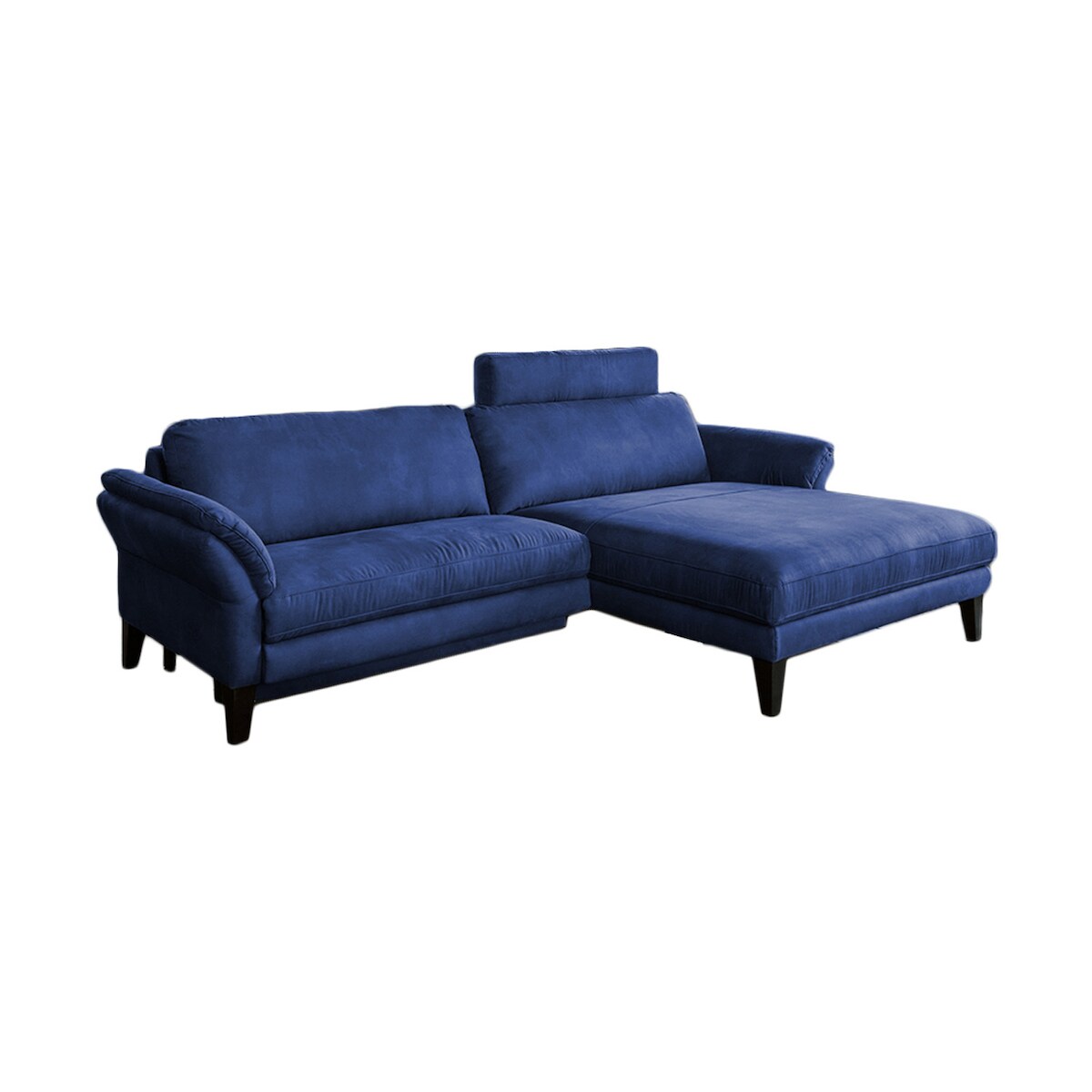KAWOLA Sofa MALTA Ecksofa Stoff blau mit Kopfstütze Recamiere rechts Image