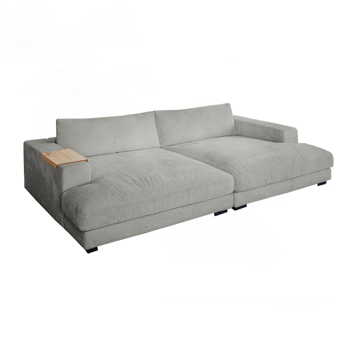KAWOLA Big Sofa MADELINE mit Holztablett natur für Armlehne Cord hellgrau Image