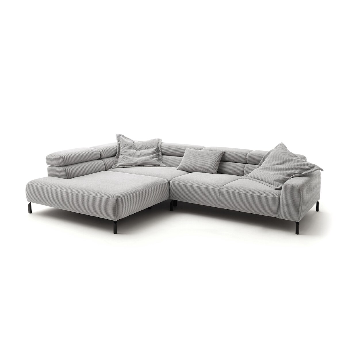 KAWOLA Sofa DELIA Ecksofa XL Cord hellgrau mit motorischem Sitzvorzug Recamiere links Image
