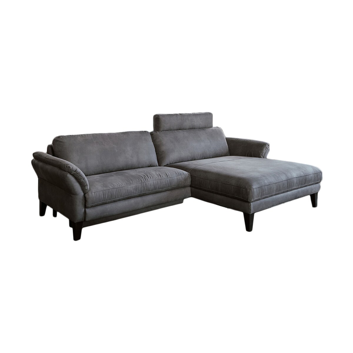 KAWOLA Sofa MALTA Ecksofa Stoff grau mit Kopfstütze Recamiere rechts Image